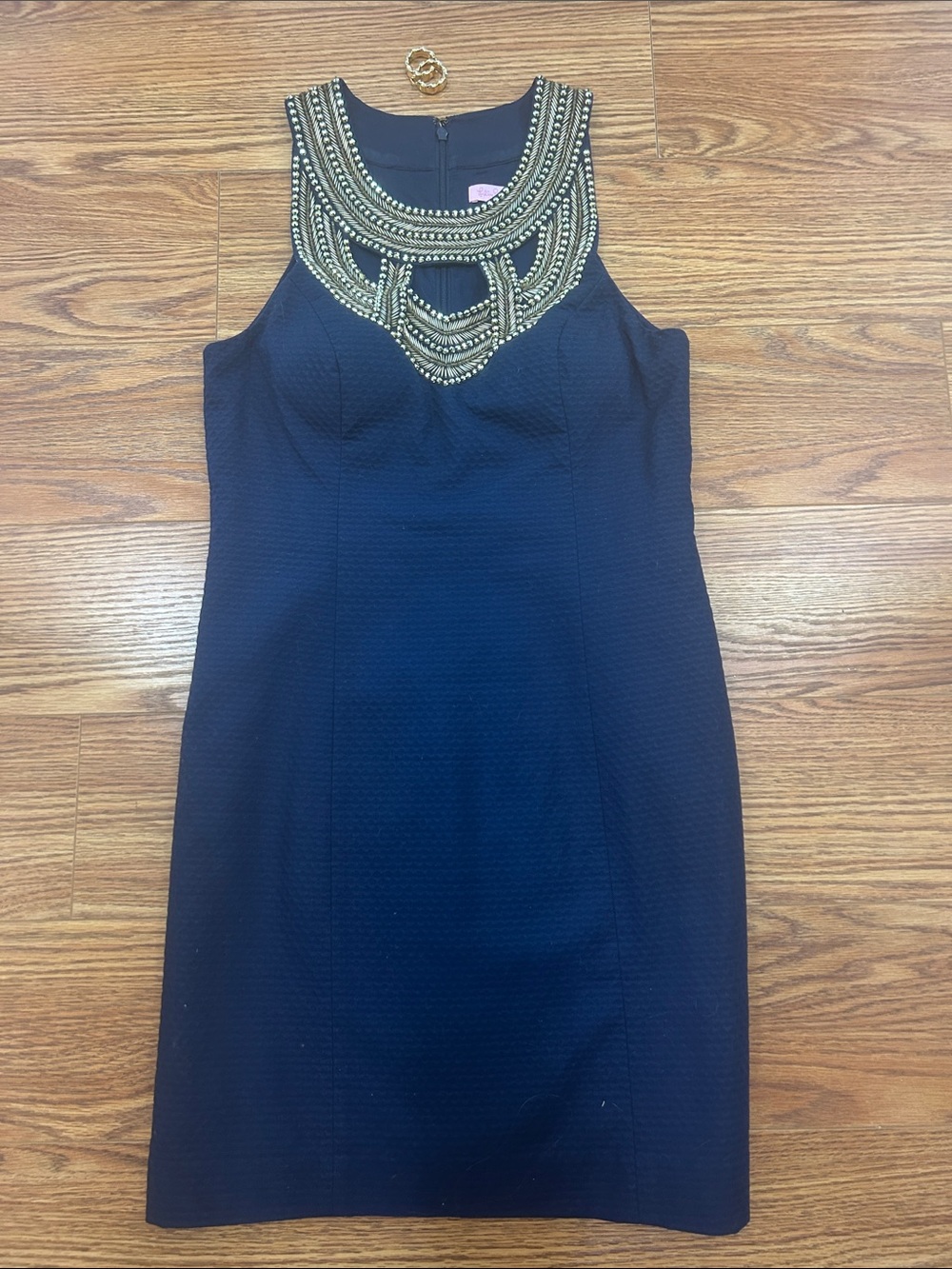 Lilly Pulitzer Navy Sheath Dress with Gold Beaded Collar